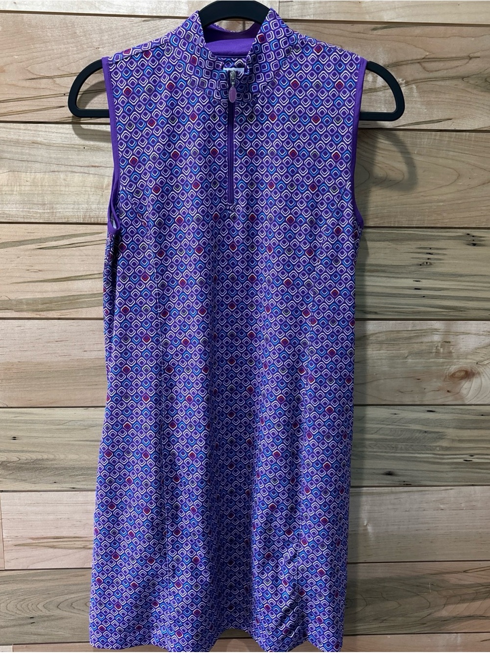 Greg Norman Collection Purple Geometric Print Golf Dress